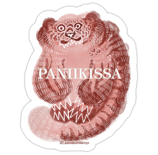 Paniikissa-postikortti ja tarra