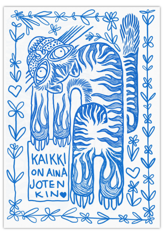 Kaikki on aina jotenkin postikortti ja tarra